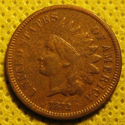 Close-up of the 1872 Indian Head penny date area showing repunched date with secondary digit impressions visible below the primary 1872 numerals